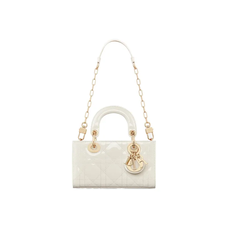 DIOR Lady D-JOY Patent Leather Cowhide Dior Bag Shoulder Bag Crossbody Bag Handbag Extra Mini Women's Milk White-2