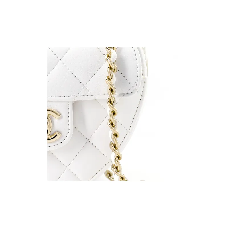 CHANEL Sheepskin & Metal Heart Bag, Shoulder Bag, Crossbody Bag Trumpets Women's White-4