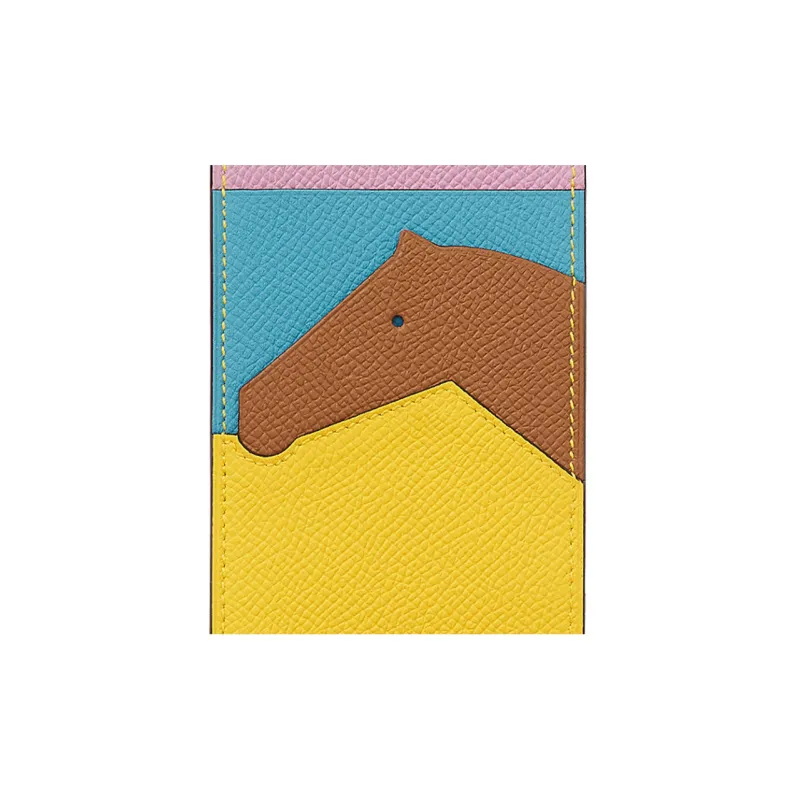 HERMES Les Petits Chevau Epsom Calfskin Card Holder Women's Naples Yellow/Gold/North Blue/Marigold Purple-2