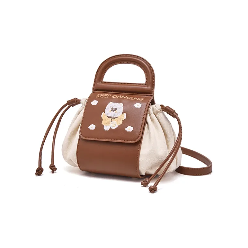 Sound For Life PU+Canvas One Shoulder Handbag, Crossbody Bag Regular Women's Brown, Black-1