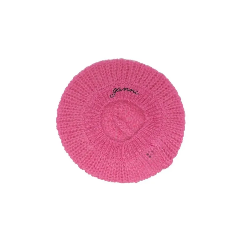 GANNI Logo Embroidered Knit Beret Beanie-2