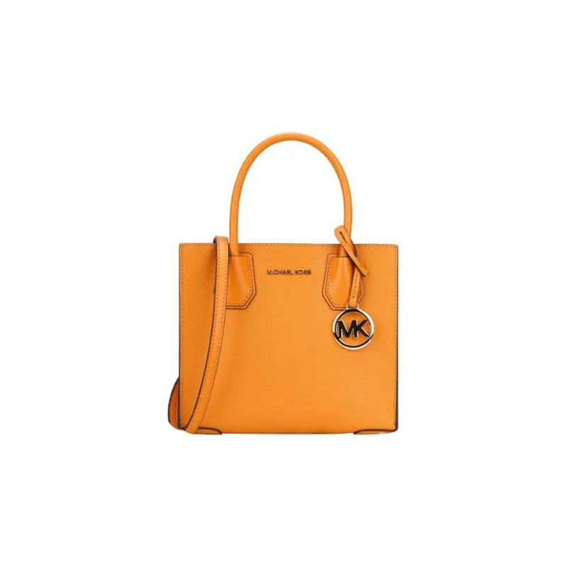 MICHAEL KORS Mercer Leather Trunk Bag, Shoulder Bag, Crossbody Bag, Handbag Medium Size Women's Orange-0
