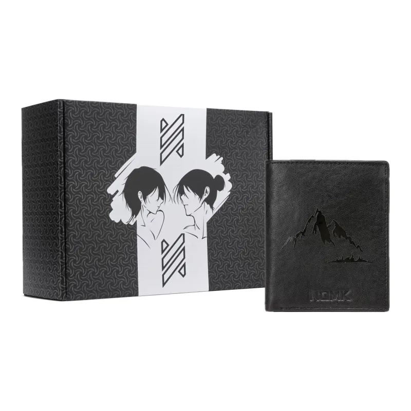 NOMK Top Grain Cow Leather Money Clip Silver Pouch Card Holder Wallet Men's Black-9