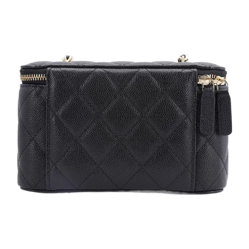 CHANEL Litchi Grain Cow Leather Box Bag, Makeup Bag, Shoulder Bag, Crossbody Bag Unisex Black-2