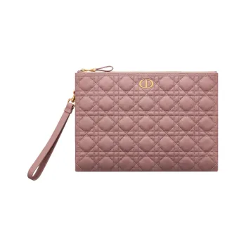 DIOR Caro Cow Leather Portable Clutch Large Size Women's Pink Peony