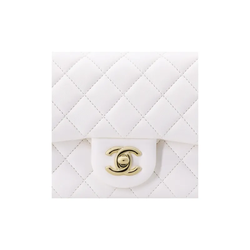 CHANEL Sheepskin Mini Square Flap Bag, Shoulder Bag, Crossbody Bag Women's White-4
