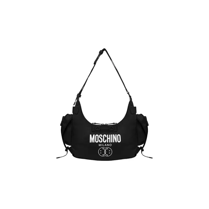 MOSCHINO SMILEY Collaboration Cotton Hobo Bag Crossbody Bag Shoulder Bag Men's Black-0