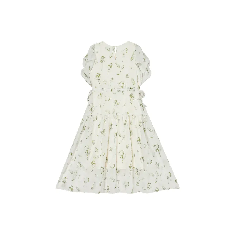 QYPRF Short Sleeved Dresses Women's Green Floral-1