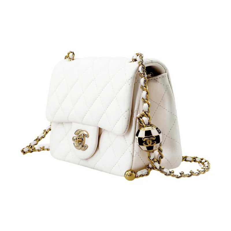 CHANEL Sheepskin Mini Square Flap Bag, Shoulder Bag, Crossbody Bag Women's White-1
