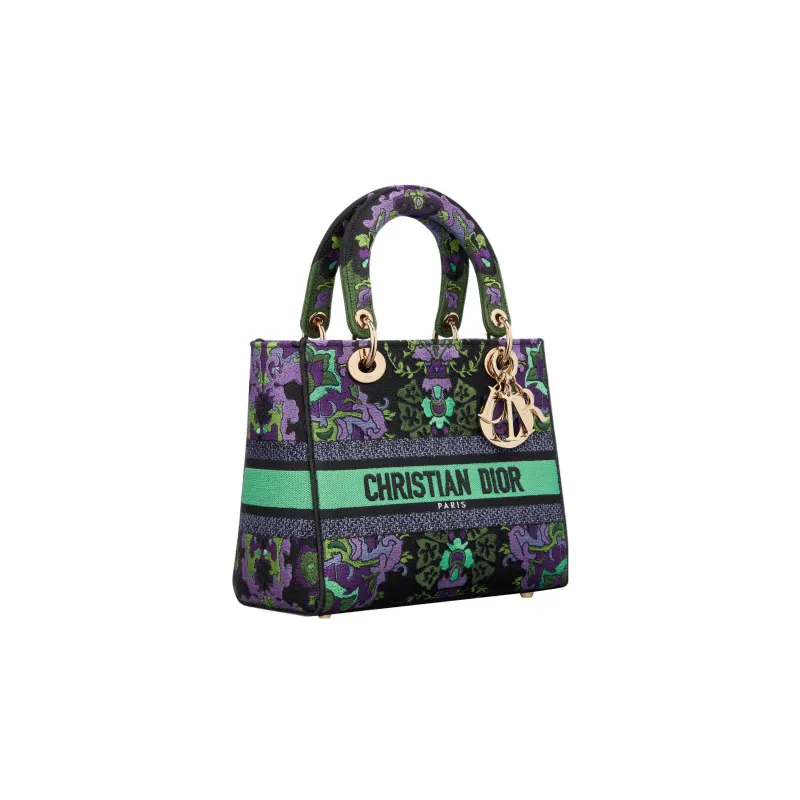 DIOR Lady D Lite Embroidery Dior Bag Shoulder Bag Crossbody Bag Handbag Medium Size Women's Purple/Multicolor-2