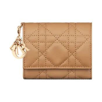 DIOR Lady Dior Soft Lambskin Clutches Card Holder Wallet Women's Bronze