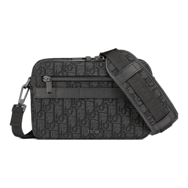 DIOR Grained Calfskin Messenger Bag, Shoulder Bag, Crossbody Bag Men's Black-0