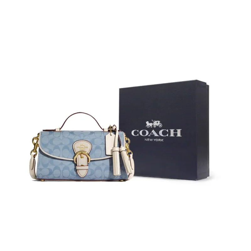 COACH Kleo Canvas With Leather And Smooth Leather Shoulder Bag Crossbody Bag Handbag Women's Blue Monogram-6