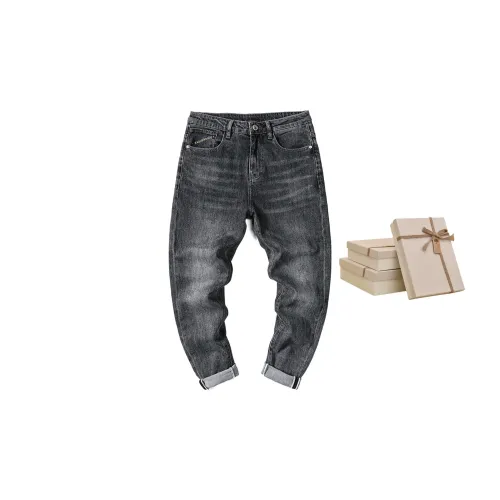 FAIRWHALE Jeans Men Black Denim Off White Box