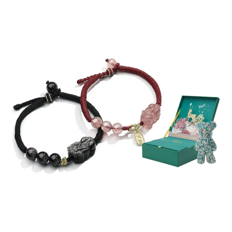 PIARA Silver Sheen Obsidian Strawberry Quartz Bracelets Unisex-3