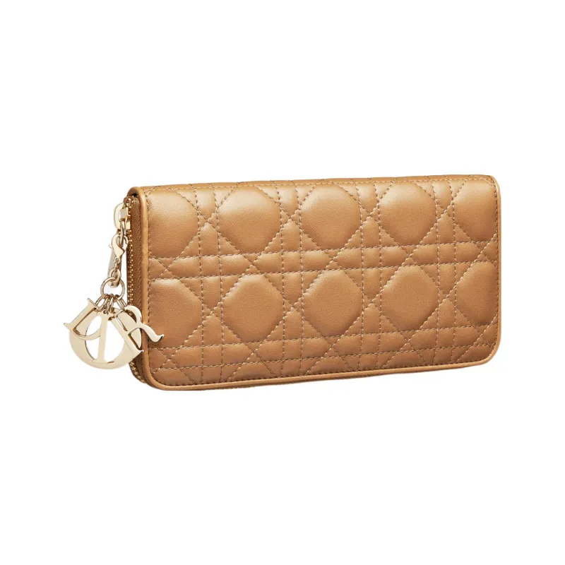 DIOR Lady Dior Lambskin Clutches Card Holder Wallet Women's Bronze-1