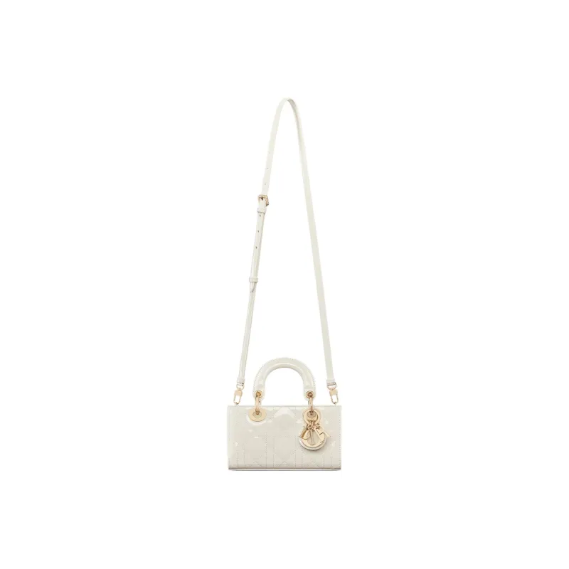 DIOR Lady D-JOY Patent Leather Cowhide Dior Bag Shoulder Bag Crossbody Bag Handbag Extra Mini Women's Milk White-1