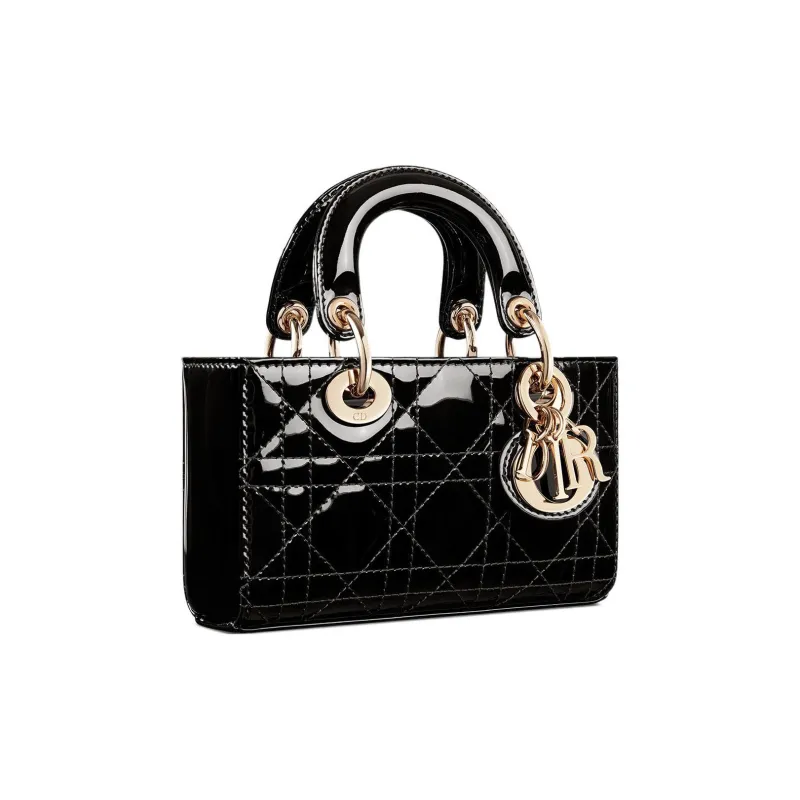 DIOR Lady D-JOY Patent Leather Cowhide Dior Bag Shoulder Bag Crossbody Bag Handbag Extra Mini Women's Black-1