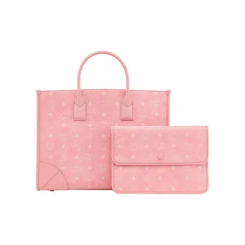 MCM Visetos Coated Canvas Tote Bag Combo Shopping Bag Shoulder Bag Crossbody Bag Handbag Large Size Women's Pink