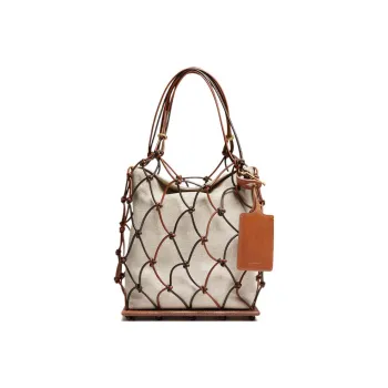 Jacquemus Cotton Canvas With Cow Leather Patchwork Canvas Bag With Fishnet Portable Women's Brown