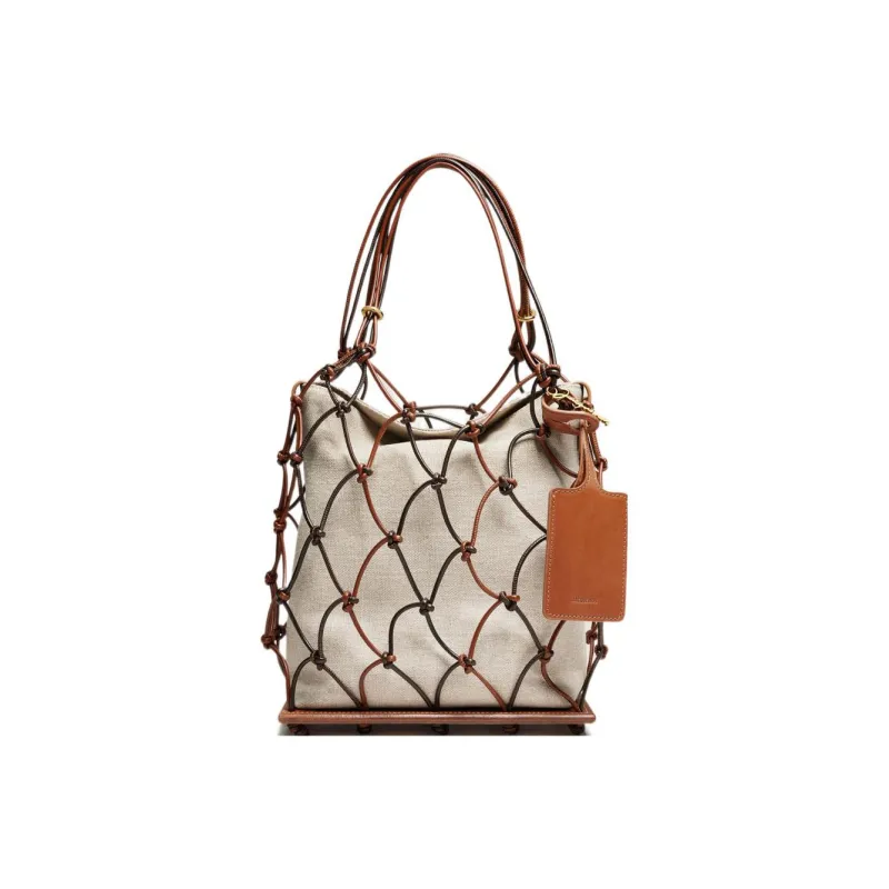 Jacquemus Cotton Canvas With Cow Leather Patchwork Canvas Bag With Fishnet Portable Women's Brown-0
