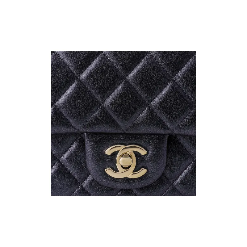 CHANEL Sheepskin Polarized Purple, Mini Square Flap Bag Crossbody Bag, Shoulder Bag Mini Women's Black-4