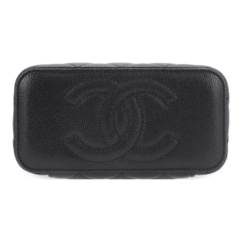 CHANEL Litchi Grain Cow Leather Box Bag, Makeup Bag, Shoulder Bag, Crossbody Bag Unisex Black-3