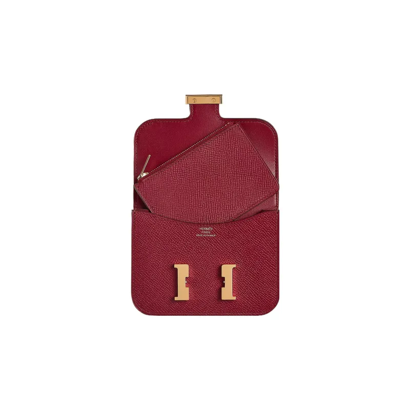 HERMES Constance Slim Epsom Calfskin Wallet Card Holder Crossbody Bag Fanny Pack Regular Women's B5 Rubis Gemstone Red-2