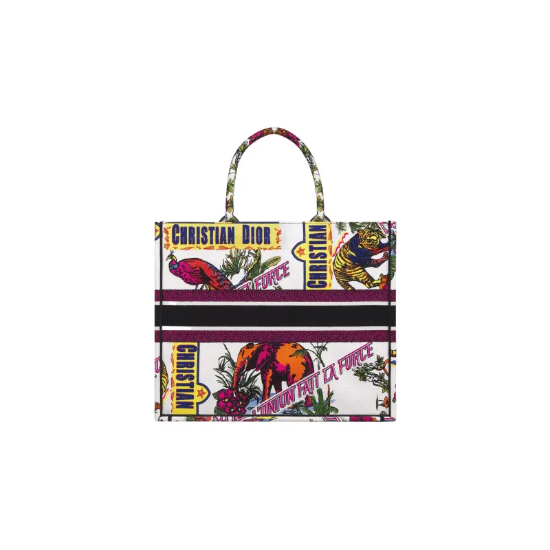 DIOR BookTote Embroidery Tote Bag Shopping Bag Handbag Large Size Women's White/Multicolor-2