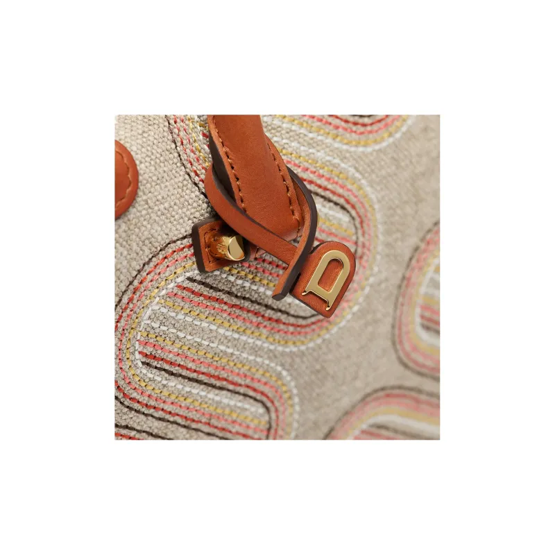 Delvau Cool Bo Linen Canvas With Calfskin Canvas Bag Shoulder Bag Crossbody Bag Handbag Medium Size Women's Brown/Beige-7