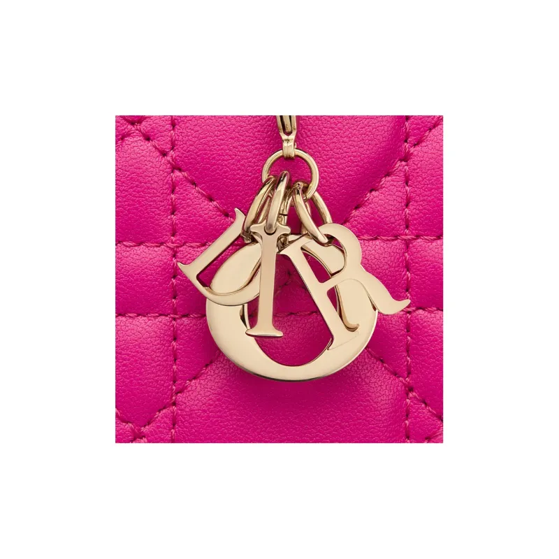 DIOR Lady Dior Sheepskin Card Holder Women's Rose Red-3