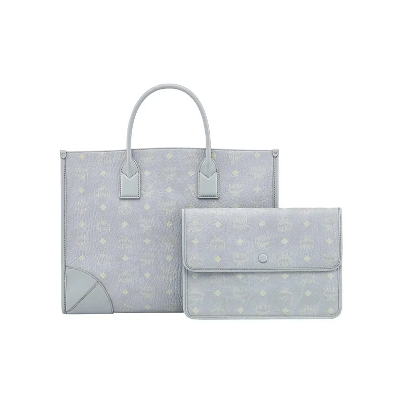 MCM Visetos Coated Canvas Tote Bag Shopping Bag Combo Shoulder Bag Crossbody Bag Handbag Large Size Women's Gray-0
