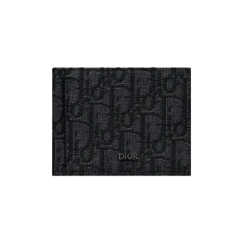 DIOR Jacquard Fabric Cash Clip Card Holder Wallet Men's Black