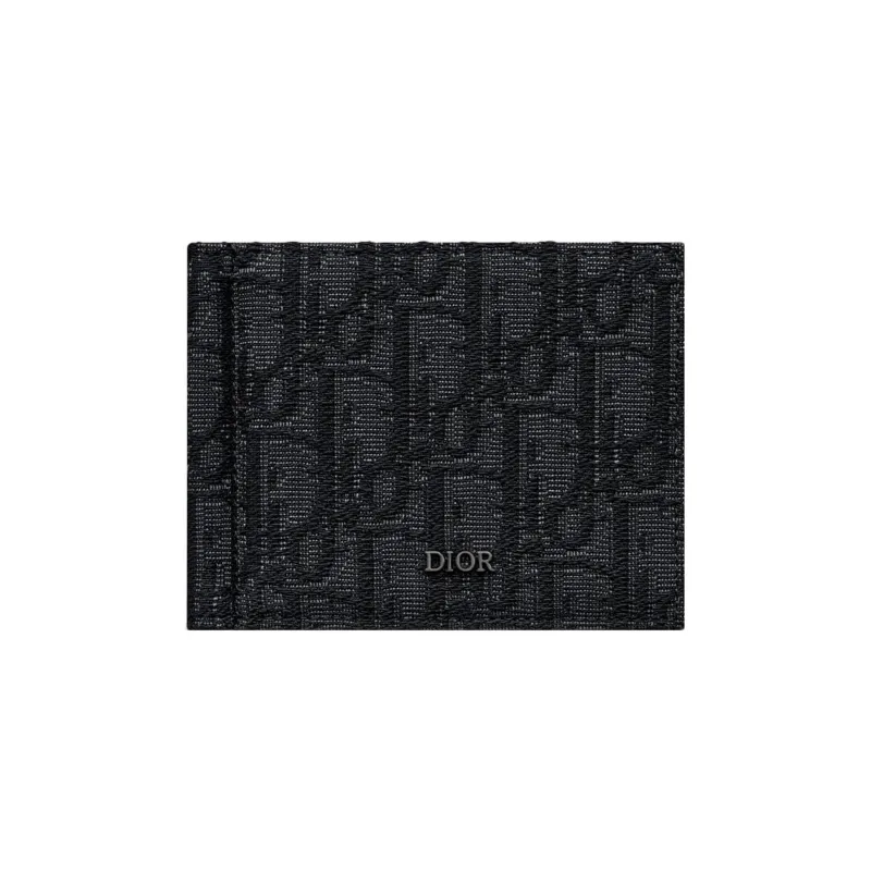 DIOR Jacquard Fabric Cash Clip Card Holder Wallet Men's Black-0