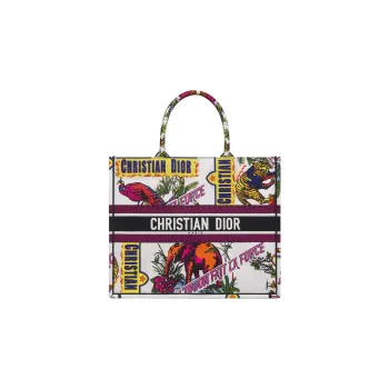 DIOR BookTote Embroidery Tote Bag Shopping Bag Handbag Large Size Women's White/Multicolor