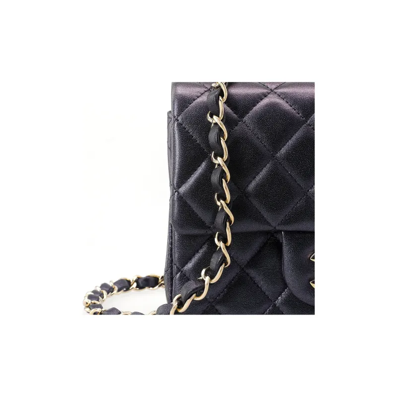 CHANEL Sheepskin Polarized Purple, Mini Square Flap Bag Crossbody Bag, Shoulder Bag Mini Women's Black-5