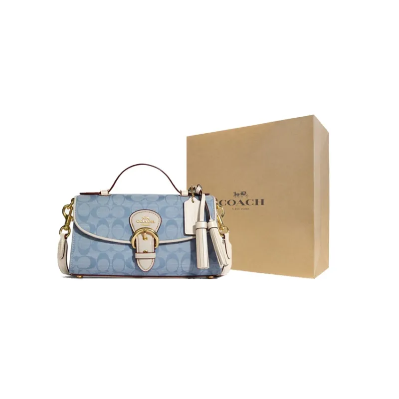 COACH Kleo Canvas With Leather And Smooth Leather Shoulder Bag Crossbody Bag Handbag Women's Blue Monogram-8