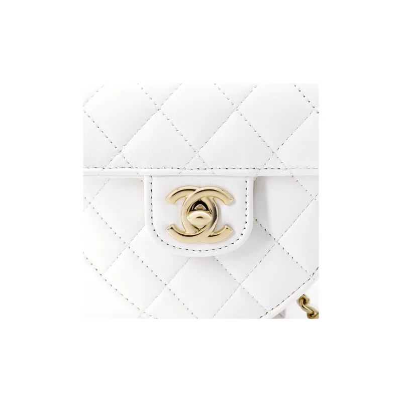 CHANEL Sheepskin & Metal Heart Bag, Shoulder Bag, Crossbody Bag Trumpets Women's White-3