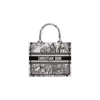 DIOR BookTote Embroidery Tote Bag Shopping Bag Handbag Small Size Women's White/Black