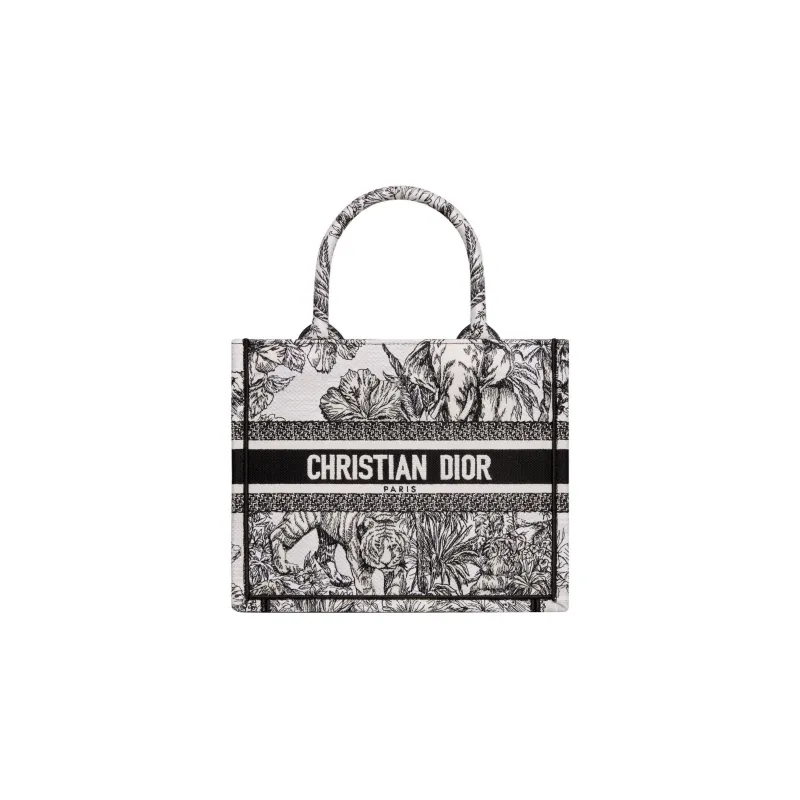 DIOR BookTote Embroidery Tote Bag Shopping Bag Handbag Small Size Women's White/Black-0