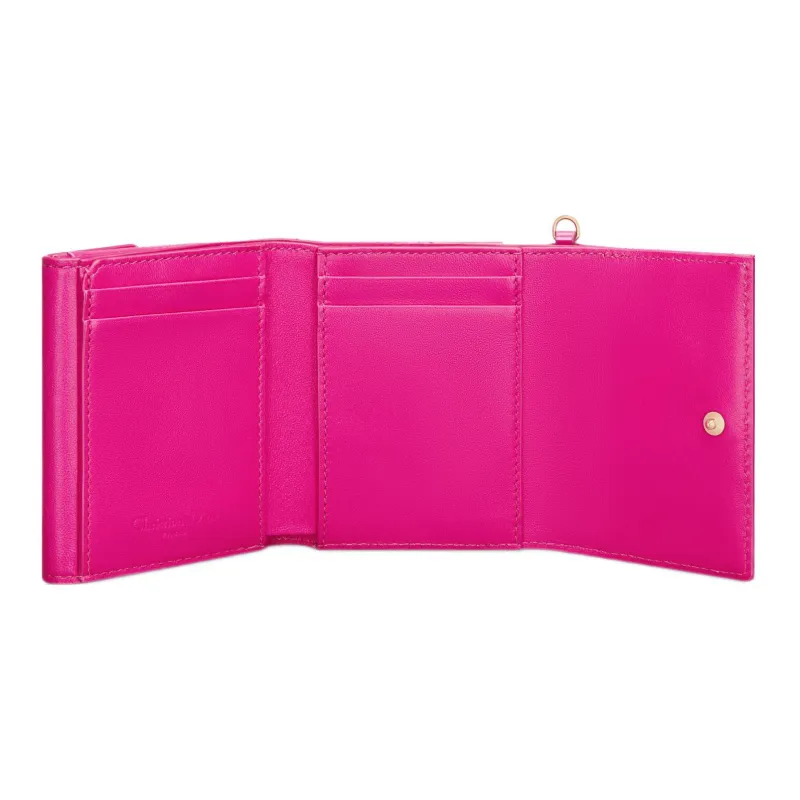DIOR Lady Dior Patent Leather Calfskin Wallet Women's Rose Red-2