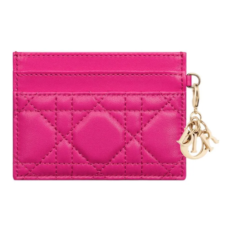 DIOR Lady Dior Sheepskin Card Holder Women's Rose Red-2