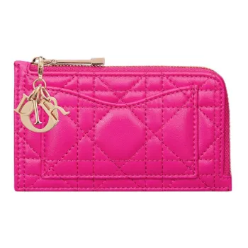 DIOR Lady Dior Lambskin Card Holder Women's Rose Red