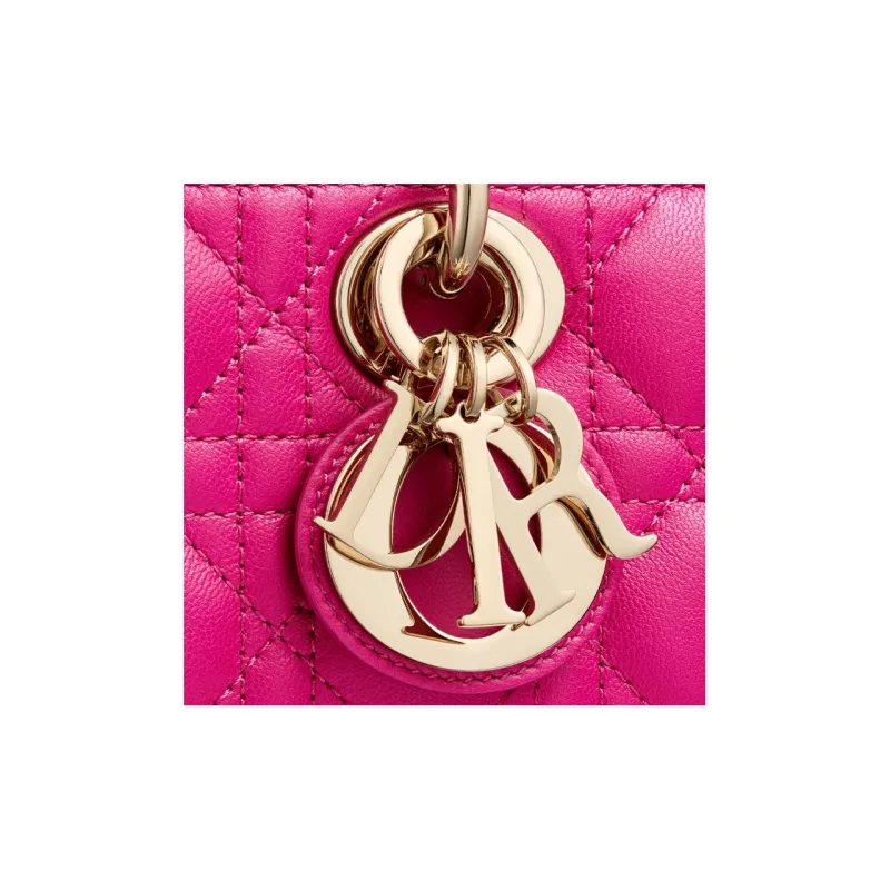 DIOR Lady D-JOY Sheepskin Dior Bag Shoulder Bag Crossbody Bag Handbag Small Size Women's Rose Red-6