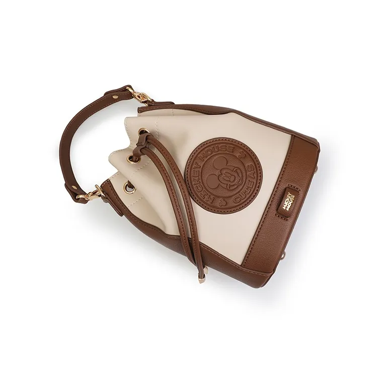 Disney Winnie The Pooh Series PU Leather Bucket Bags Shoulder Bag Crossbody Bag Handbag Women's Khaki/Brown-3