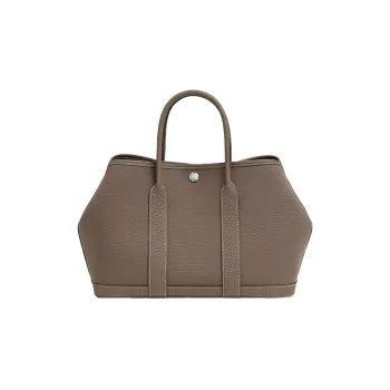 HERMES Garden Party Officier Canvas With Negonda Calfskin Garden Bag Handbag Regular Unisex Gray Yellow
