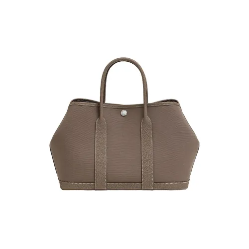 HERMES Garden Party Officier Canvas With Negonda Calfskin Garden Bag Handbag Regular Unisex Gray Yellow