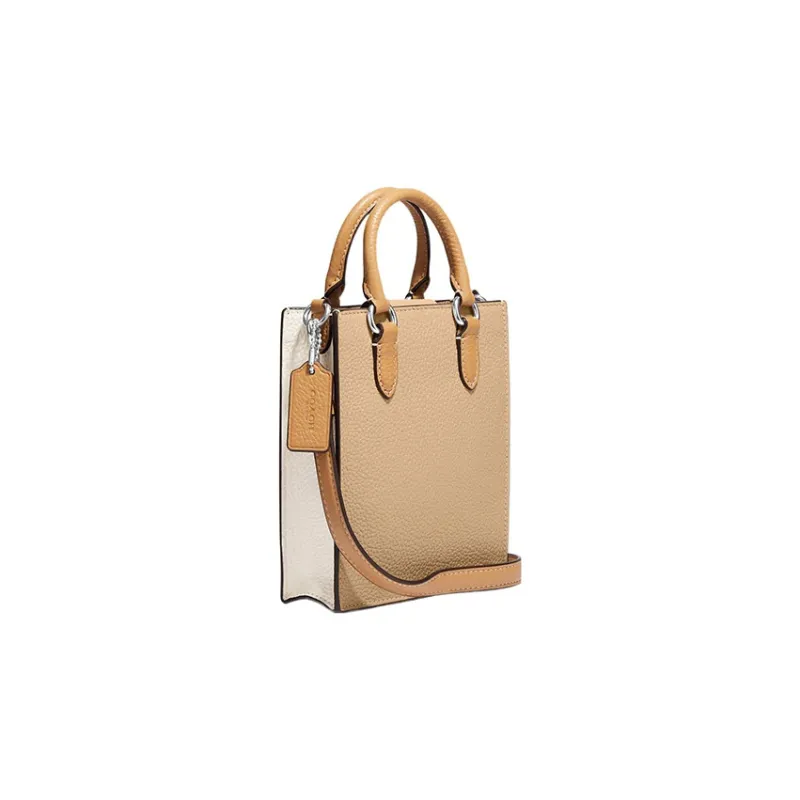 COACH N/S Pebbled Leather Tote Bag, Shopping Bag, Handbag, Shoulder Bag, Crossbody Bag Small Size Women's Brown-1