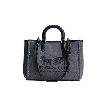 COACH Fabric Tote Bag, Shopping Bag, One Shoulder Handbag Tubas Women's Dark Blue