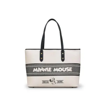 Disney Minnie Series PU Tote Bag Shopping Bag Handbag Shoulder Bag Large Size Women's Ecru